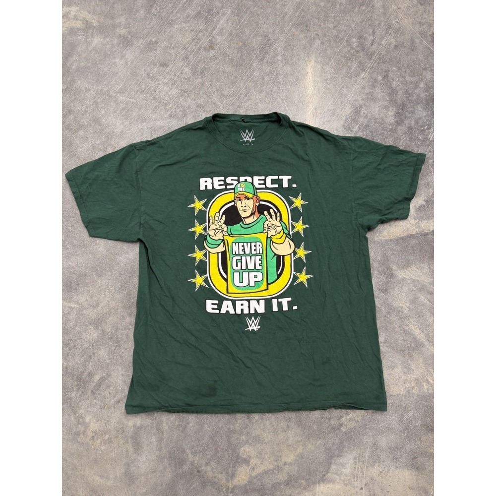 John Cena WWE Respect Earn It Never Give Up Hustle Loyalty TShirt XL Dark Green